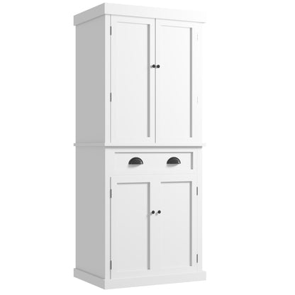 JUMMICO 72" Kitchen Pantry Storage Cabinet, Freestanding Pantry Cupboard with 4 Doors and 4 Adjustable Shelves for Kitchen, Dining Room, Living Room, - WoodArtSupply