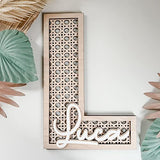 Custom Boho Wood Personalized Initial & Name Sign, 3D Layered Letter Handmade Rattan Wall Decor for Nursery or Child's Bedroom - Baby Shower, Imaginate