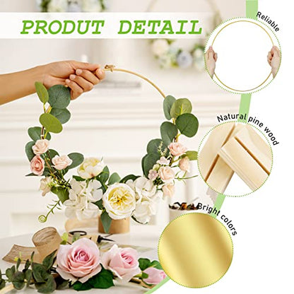 FSWCCK 5 PCS 10 Inch Metal Floral Hoop Centerpiece for Table, Metal Wreath Ring with 5 PCS Wood Place Card Holders, Floral Hoop Wreath for DIY