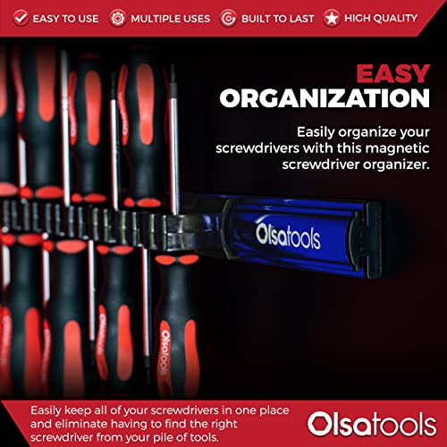 Olsa Tools Magnetic Screwdriver Rail Organizer| Professional Quality Magnetic Tool Holder | Fits up to 16 Screwdrivers | Blue Olsa Tools