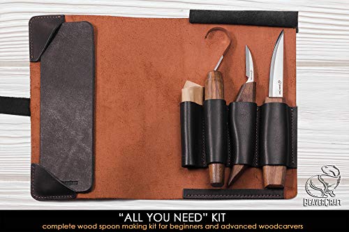Wood Carving Tools Set for Spoon Carving Kit 3 Knives in Tools Roll Leather Strop and Polishing Compound Spoon Carving Tools Hook Sloyd Detail Knife BeaverCraft