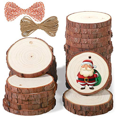 5ARTH Natural Wood Slices - 30 Pcs 2.4-2.8 inches Craft Unfinished Wood kit Predrilled with Hole Wooden Circles for Arts Wood Slices Christmas