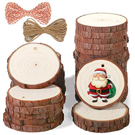 5ARTH Natural Wood Slices - 30 Pcs 2.4-2.8 inches Craft Unfinished Wood kit Predrilled with Hole Wooden Circles for Arts Wood Slices Christmas 5ARTH