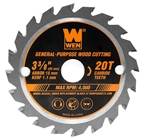 WEN BL0320 3-3/8-Inch 20-Tooth Professional Woodworking Saw Blade for Compact and Mini Circular Saws - WoodArtSupply