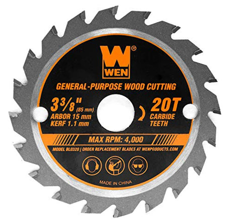 WEN BL0320 3-3/8-Inch 20-Tooth Professional Woodworking Saw Blade for Compact and Mini Circular Saws WEN