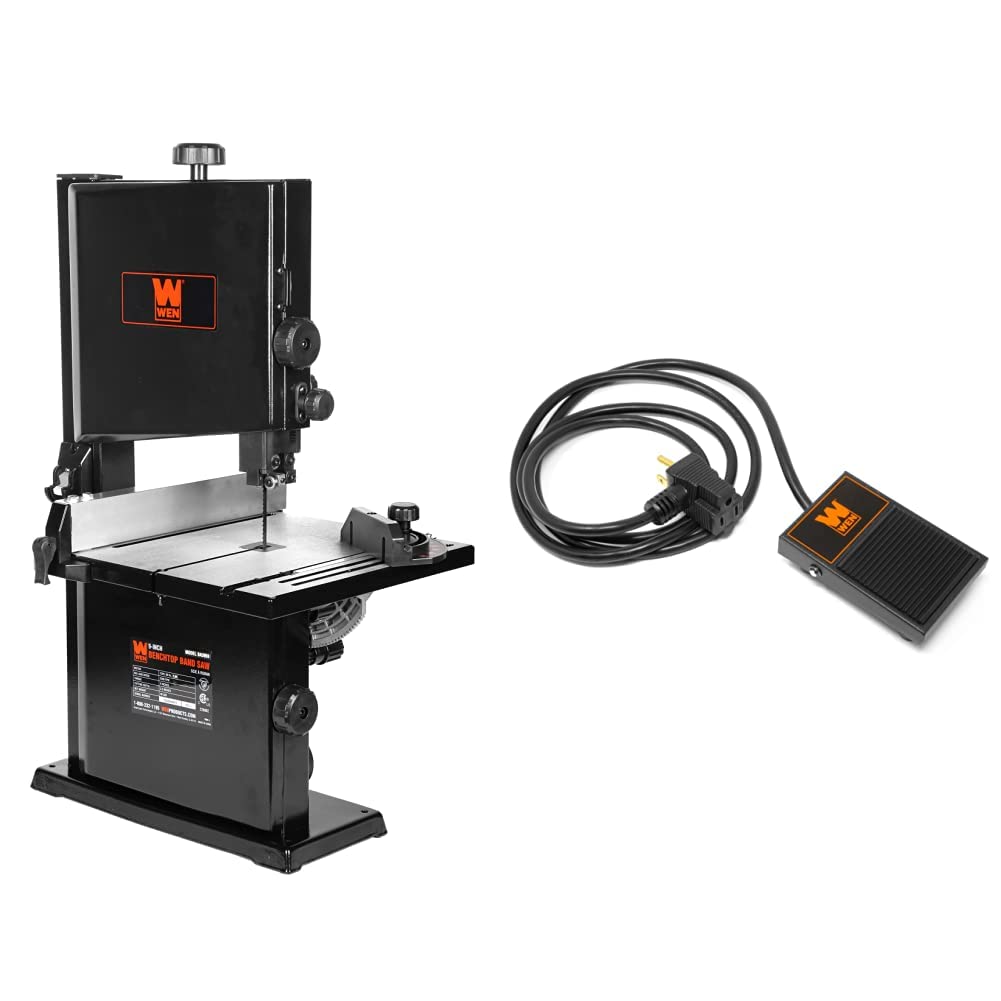 WEN 9-Inch Band Saw, 2.8-Amp Benchtop (BA3959) & WA0392 120V 15-Amp Momentary Power Foot Pedal Switch for Woodworking WEN