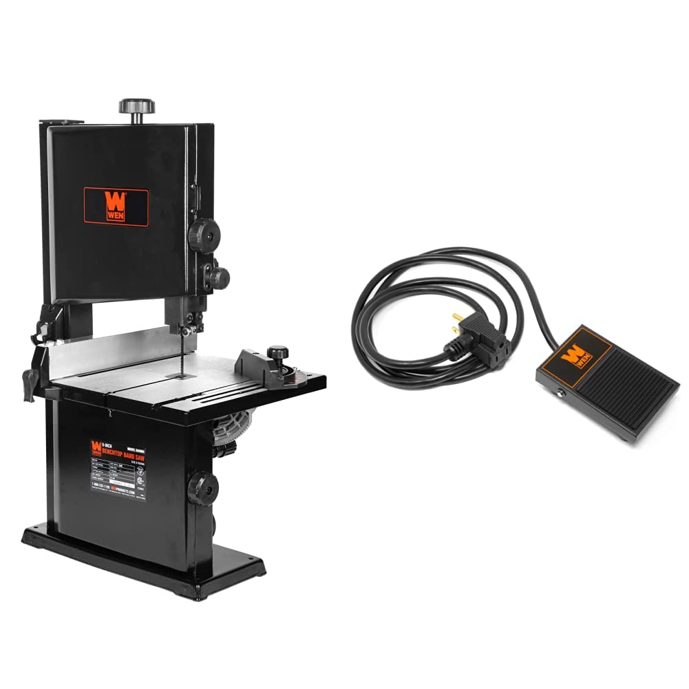 WEN 9-Inch Band Saw, 2.8-Amp Benchtop (BA3959) & WA0392 120V 15-Amp Momentary Power Foot Pedal Switch for Woodworking