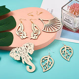32pcs Wooden Earring Charms Unfinished Natural Wood Filigree Pendants in Butterfly Teardrop Flower Leaf Elephant Heart Shape with Ear Hooks & Ear EEE ELECRELIVE