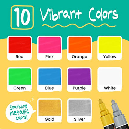 Chalkola Liquid Chalk Markers Erasable (10 Pack) w/Gold & Silver - Washable Paint Chalk Pens for Chalkboard Signs, Blackboard, Car Window, Bistro, - WoodArtSupply