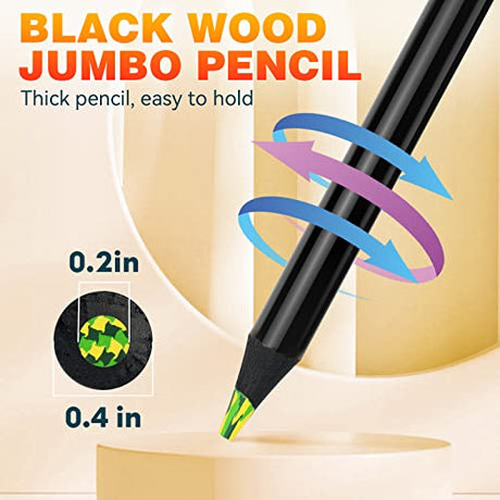 nsxsu 12 Colors Rainbow Pencils, Jumbo Colored Pencils for Adults, Multicolored Pencils for Art Drawing, Coloring, Sketching, Pre-sharpened(Pack of nsxsu