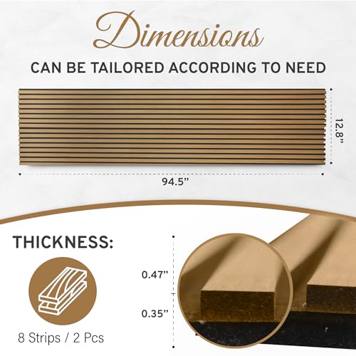 DOGBERRY 2 Pack Acoustic Wood Wall Panels, Decorative Soundproof Panels for Walls and Ceiling,n, 3D Slat Wood Wall Panels (94.49” x 25.4” Total DOGBERRY
