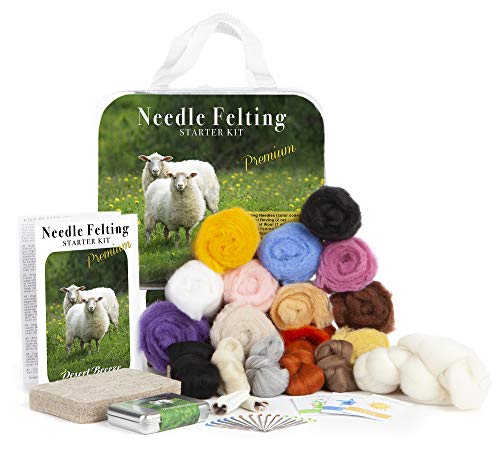 Complete Needle Felting Craft Starter Kit for Beginners, Premium Tools and Supplies, 17 Colors Wool, 15 Needles Color Coded, Sharps Container, Pad, Desert Breeze Distributing