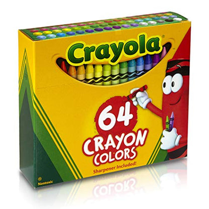 Crayola Crayons, Regular Size, 64 Count with Sharpener - WoodArtSupply