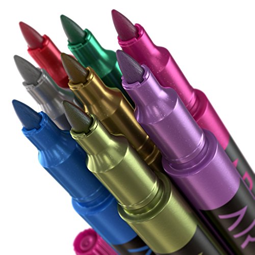 ARTEZA Wine Glass Markers, Set of 8 Metallic Pens, Quick-Drying Erasable Markers for Wine Glasses, Glass Boards and Other Surfaces, For Decorating, ARTEZA