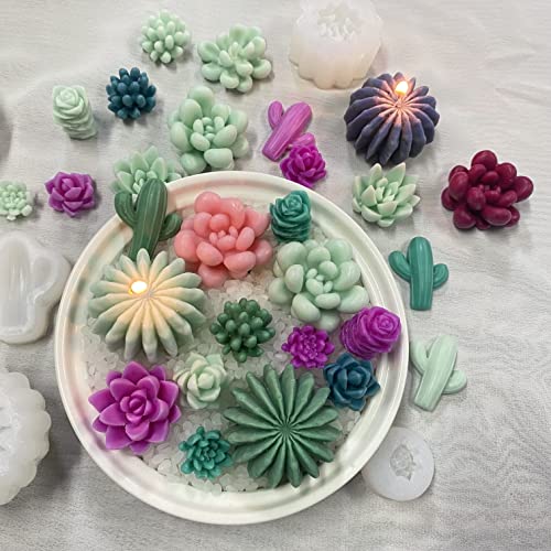 MEIXINZHI 9Pack Candle Molds,Candle Making Molds 3D Silicone Candle Mold Flower Molds Cactus Candle Molds Wax Molds for Scented Candles Soaps Making, - WoodArtSupply