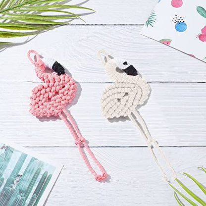 FREEBLOSS 4 Set Macrame Flamingo Ornament Boho Keychain Ornament Macrame Keychain DIY Kit Keychain Bag Charm for Girls Macrame Kit for Adults - WoodArtSupply