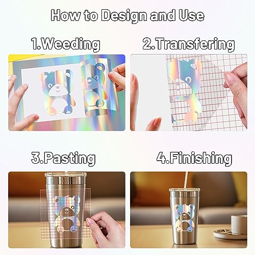 JAVIGA Holographic Silver Permanent Vinyl, 12" x 6FT Adhesive Vinyl Roll for All Cutting Machine, Cricut, Silhouette, Cameo Cutters, Home Outdoor JAVIGA