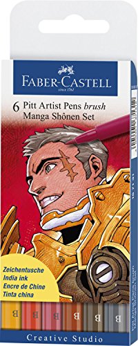 Faber-Castel Pitt Artist Manga Brush Pens, Assorted Colors, 6-Pack Faber-Castell