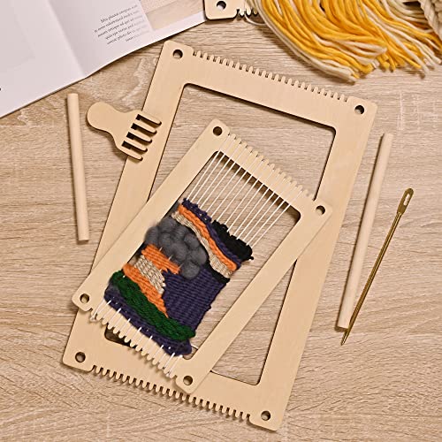 Sparkle Race Weaving Looms Set of 2, 11.9" x 7.8" & 8" x 5.2" Mini Loom with Weaving Needle Wooden DIY Weaving Loom for Kids, Small Weaving Loom Kit - WoodArtSupply