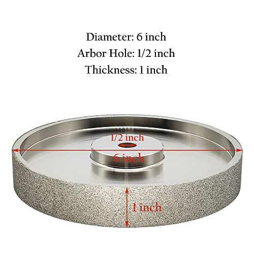 CAQUXIL CBN Grinding Wheel 6" Dia x 1" Wide, 1/2 inch Arbor, Sharpen High Speed Steel Cutting Tools, Diamond Grinding Wheel Grit #80 - WoodArtSupply