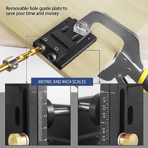 HFM Pocket Hole Jig Tool Kit for Carpentry, Pocket Hole Drill Guide Jig Set for 15° Angled Holes, Portable Wood Pocket Hole Screw Clamp System for - WoodArtSupply