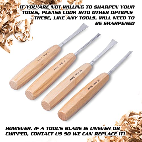 Schaaf Wood Carving Tools Set of 4 | Chisel Set with Canvas Case | Fishtail Gouges to Reach into Spaces Other Chisels Can’t | Razor Sharp CR-V 60 Schaaf Wood Carving Tools