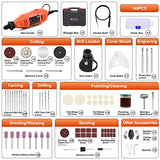 GOXAWEE Rotary Tool Kit with MultiPro Keyless Chuck and Flex Shaft - 140pcs Accessories Variable Speed Electric Drill Set for Handmade Crafting GOXAWEE