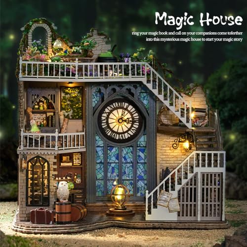 CUTEBEE DIY Dollhouse Miniature Kit, DIY Wooden Dollhouse Kit Miniature House Kit Tiny House Kit, Creative Room Idea (Magic House) CUTEBEE