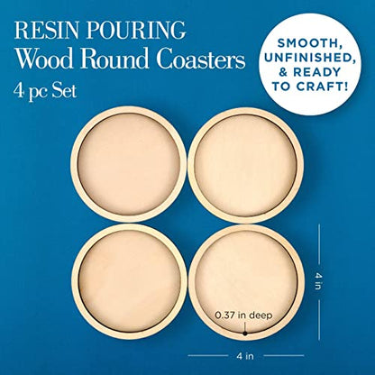 Mod Podge Coasters, Wood, Set of 4 Kit, Pouring Surface for Epoxy, DIY Supplies for Resin Arts and Crafts Projects, 25485