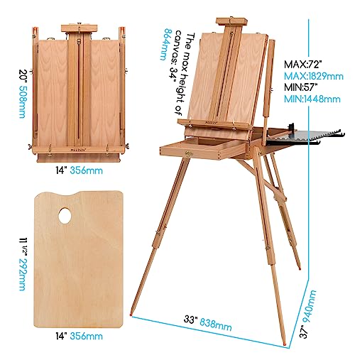 MEEDEN French Easel, Large Sketchbox Easel - Foldable Portable Beechwood Field Art Easel with Drawer, Palette & Metal Tray for Professionals, Artists - WoodArtSupply