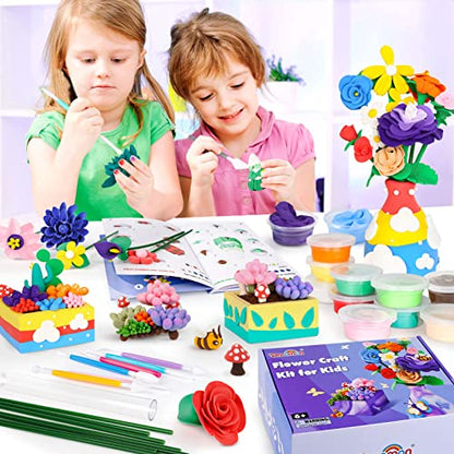 Dreamon Flower Craft Clay for Kids, DIY Your Own Flower Bouquet and Vase with 12 Color Air Dry Clay, Creative Arts and Crafts Project Gifts for Kids - WoodArtSupply