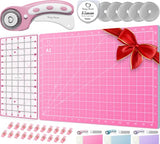 Rotary Cutter Set pink - Quilting Kit incl. 45mm Fabric Cutter, 5 Replacement Blades, A3 Cutting Mat, Acrylic Ruler and Craft Clips - Ideal for Honey's Heaven