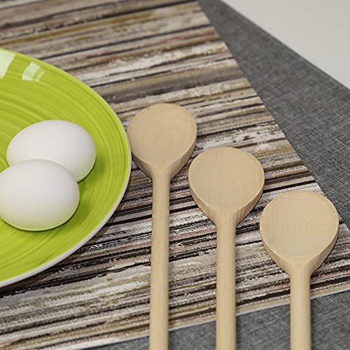 12 Inch Long Wooden Spoons for Cooking - Oval Wood Mixing Spoons for Baking, Cooking, Stirring - Sauce Spoons Made of Natural Beechwood - Set of 4 BICB