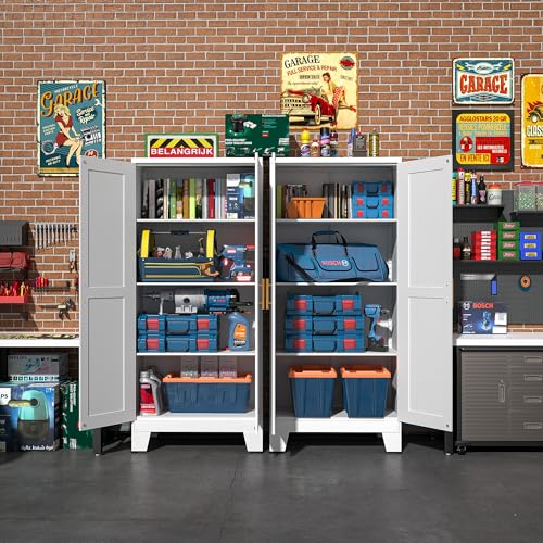 RISTERN White Metal Storage Cabinet, 61" Steel File Cabinet for Home Office, Kitchen Pantry Storage Cabinet with Doors and 3 Adjustable Shelves, Tool RISTERN