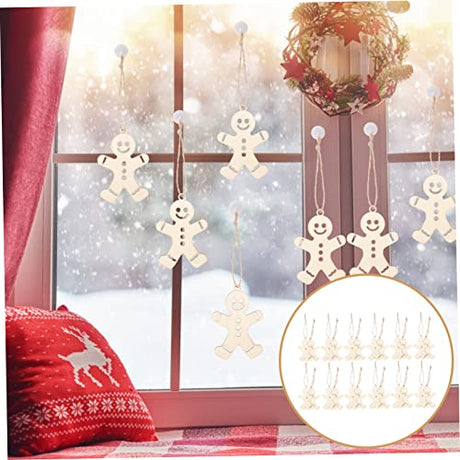 NOLITOY 300 Pcs Wooden Gingerbread Man Hanging Ornament Gingerbread Craft Christmas Gingerbread Ornament Unfinished Wood Shapes Gingerbread Man NOLITOY