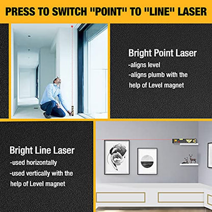 PREXISO 2-in-1 Laser Level 12IN Spirit Level with Light, 100Ft Alignment Point & 30Ft Leveling Line, Magnetic Laser Leveler Tool for Construction - WoodArtSupply