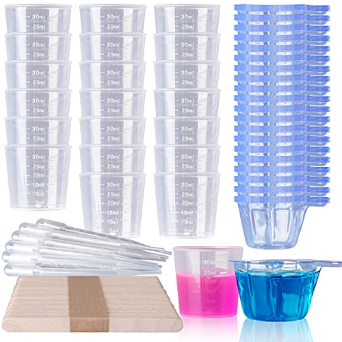 LET'S RESIN Epoxy Mixing Cups Kit,200Pcs, Plastic, 30ml Disposable Measuring Cups,50 Wooden Stirring Sticks, Dropper for Paint Mixing, Jewelry Making