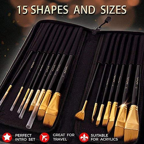 Mont Marte Art Paint Brushes Set, Great for Watercolor, Acrylic, Oil-15 Different Sizes Nice Gift for Artists, Adults & Kids Mont Marte
