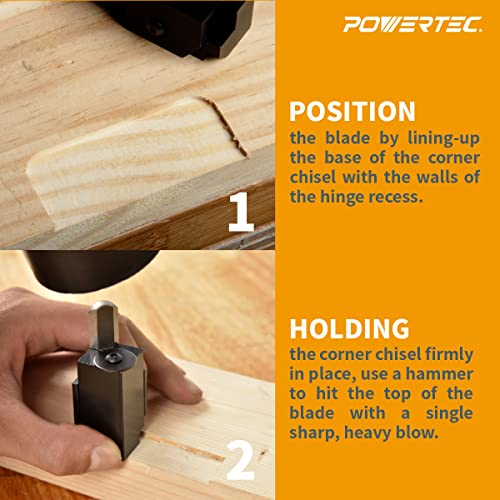 POWERTEC 71036 Squaring Chisel w/Premium Grade HSS Blade | Hinge Recess Corner Wood Chiseling Tool POWERTEC