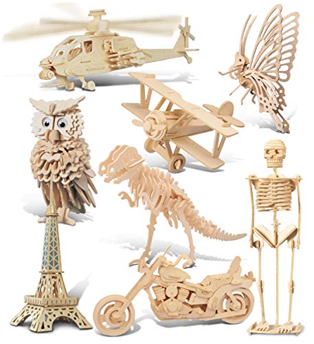 Puzzled 3D Wooden Puzzles Pack of 30 - Wood Craft Construction Model Kits for Kids & Adults of Assorted Random 30 Kits, Educational DIY Toy, Puzzled