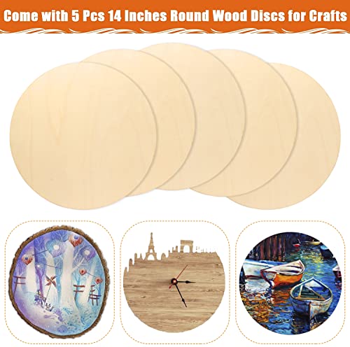 5Pcs 14 Inch Wood Circles for Crafts, Unfinished Blank Wooden Rounds Slice Wooden Cutouts for DIY Crafts, Door Hanger, Sign, Wood Buring, Painting,