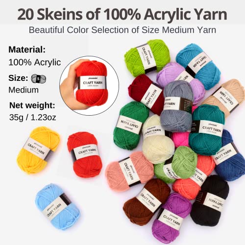 Piccassio Crochet Kit for Beginners Adults and Kids - Make Amigurumi Crocheting Projects Beginner Includes 20 Colors Yarn, Hooks, Book, a Durable Bag Piccassio