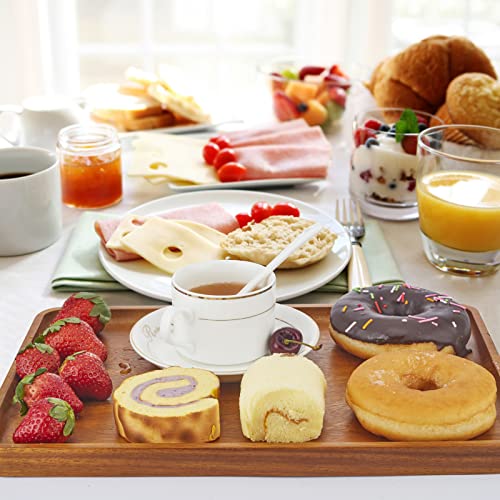 2 PCS Solid Acacia Wood Serving Trays Rectangular Wooden Serving Platters Natural Wooden Boards for Bar Coffee Party 13 * 9 inch Charmlife