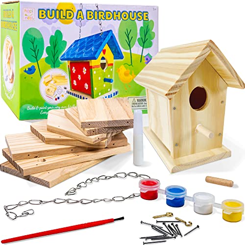 Hapinest Build and Paint a Wooden Birdhouse Kit for Kids - Woodworking Crafts for Children Ages 5 6 7 8 9 10 11 12 Years and Up - WoodArtSupply