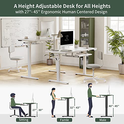 FEZIBO Standing Desk with Keyboard Tray, 55 × 24 Inches Electric Height Adjustable Desk, Sit Stand Up Desk, Computer Office Desk, White