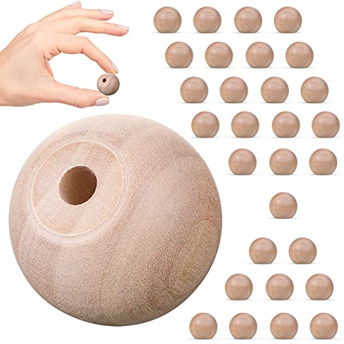 Jetec 30 Pcs Unfinished Wood Ball Knobs Pulls Handles Round Wood Knobs Cabinet Doors Unfinished Wooden Ball Knobs for Kitchen Cabinet Knobs Drawer Jetec