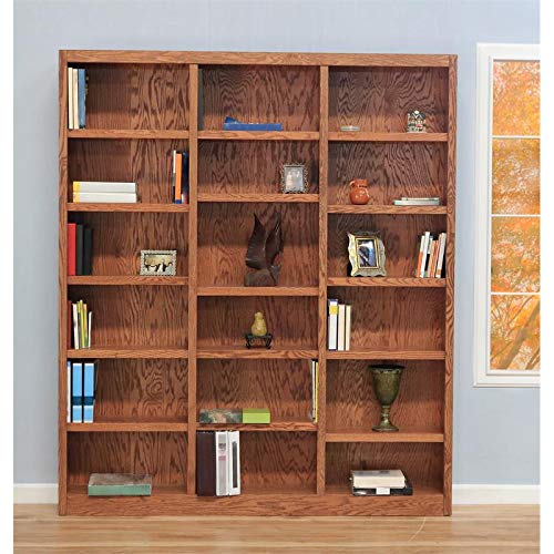 Bowery Hill 84" Tall Triple Wide Wood Bookcase with 18 Adjustable Shelves in Dry Oak - WoodArtSupply