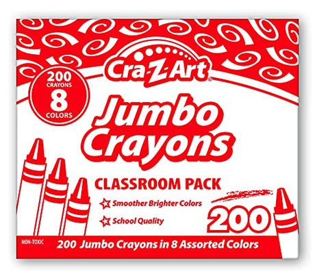 Cra-Z-Art Jumbo Crayon Bulk Class Pack 200ct 8 Assorted Colors, 25 Jumbo Crayons in Each Color Cra-Z-Art