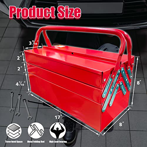 YATOINTO Metal Cantilever Tool Box, 18 Inch Tool Box, 3 Layers 5 Tray Portable Tool Box, Fold Out Tool Box Organizer Storage for Home Studio Auto YATOINTO