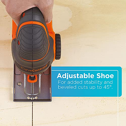 BLACK+DECKER Jig Saw, 5-Amp, 3,000 Blade Speed, 45 Degree Beveled Cuts, ¾-Inch Orbital Blade, 4 Curve Settings, Corded (BDEJS600C) BLACK+DECKER